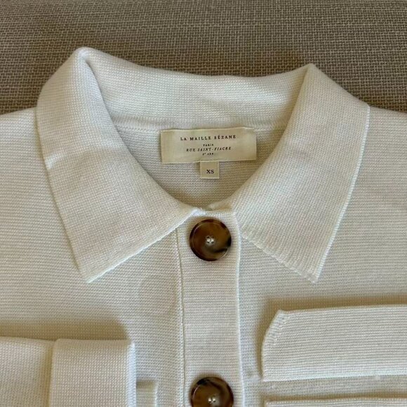 BEST Sezane Betty Cardigan XSmall Ecru Ivory White French Wool Causal Classic - Picture 5 of 9